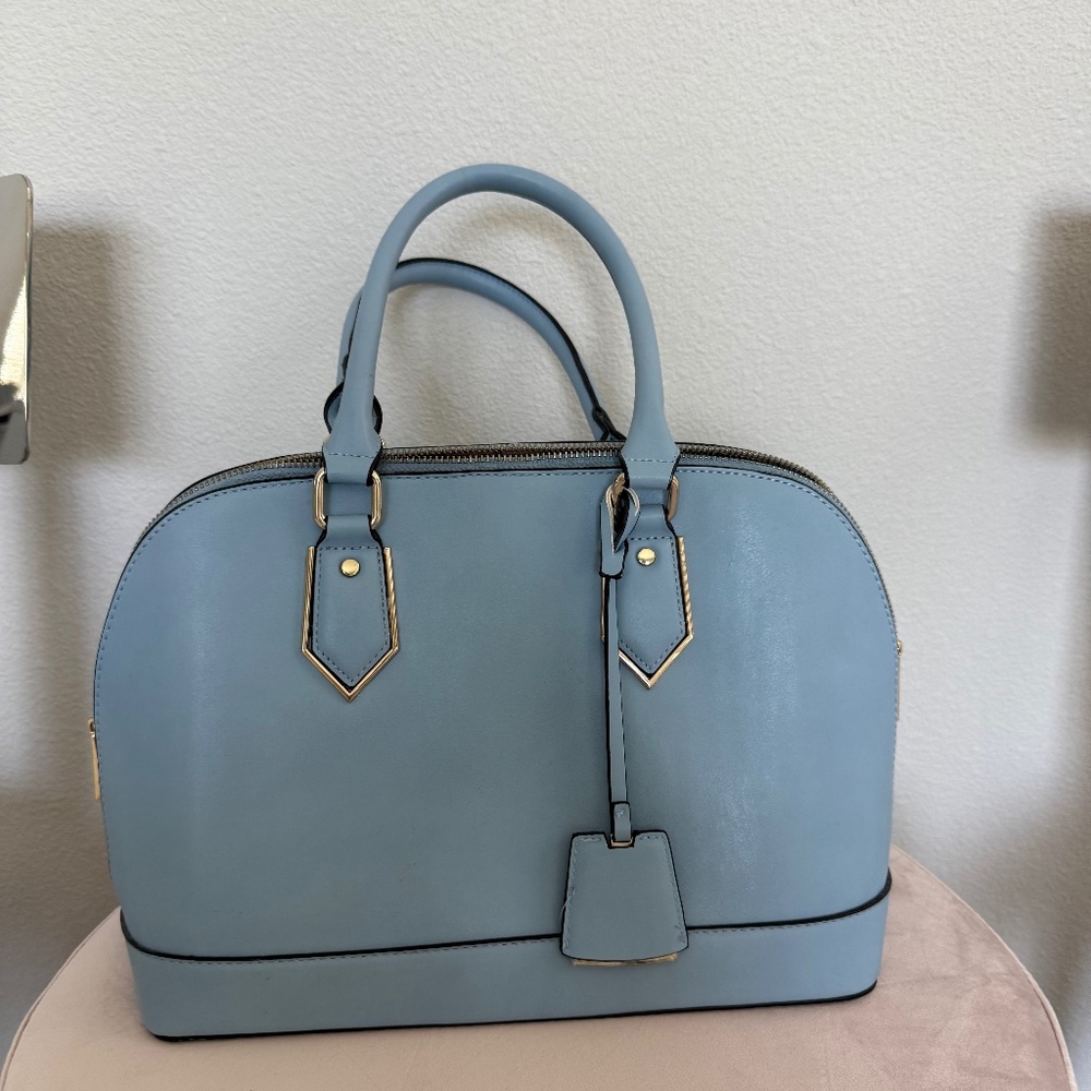 Kelly & Katie Light Blue Dome Satchel with Gold Hardware
